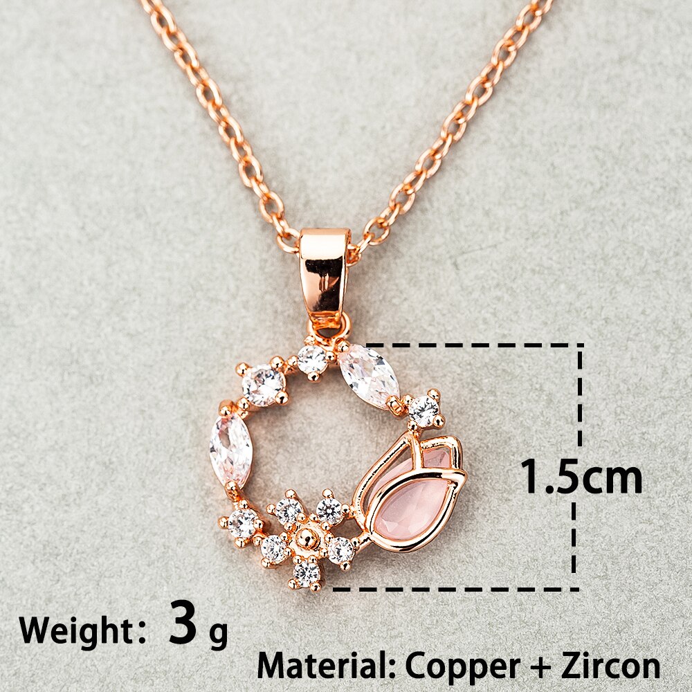 Trends pink tulipan øreringe rosa guld halskæde øreringe smykke sæt tidløse klassiske søde zirkon brude bryllup smykker