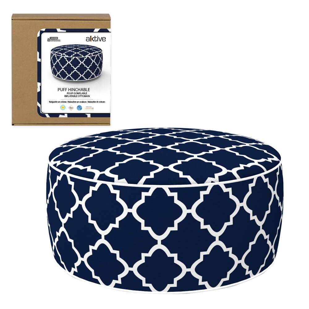 Puff Hinchable D53X23 CM Aktive, Puff asiento, Puff para sentar, Puff exterior, Muebles de salón, Puff asiento exterior: Mosaico azul