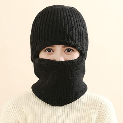Bingyuanhaoxuan multifunktionel strik hue balaclava maske vinter uld hatte voksne mænd og kvinder huer tyk maske: Sort