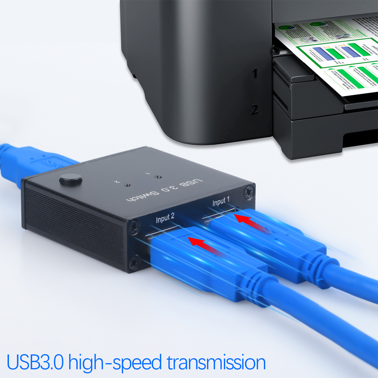 2 Ports USB 3.0 Switcher 2 In 1 Out Selector 2 Computers Sharing 1 USB Devices For Keyboard Mouse Printer Scanner USB Disk