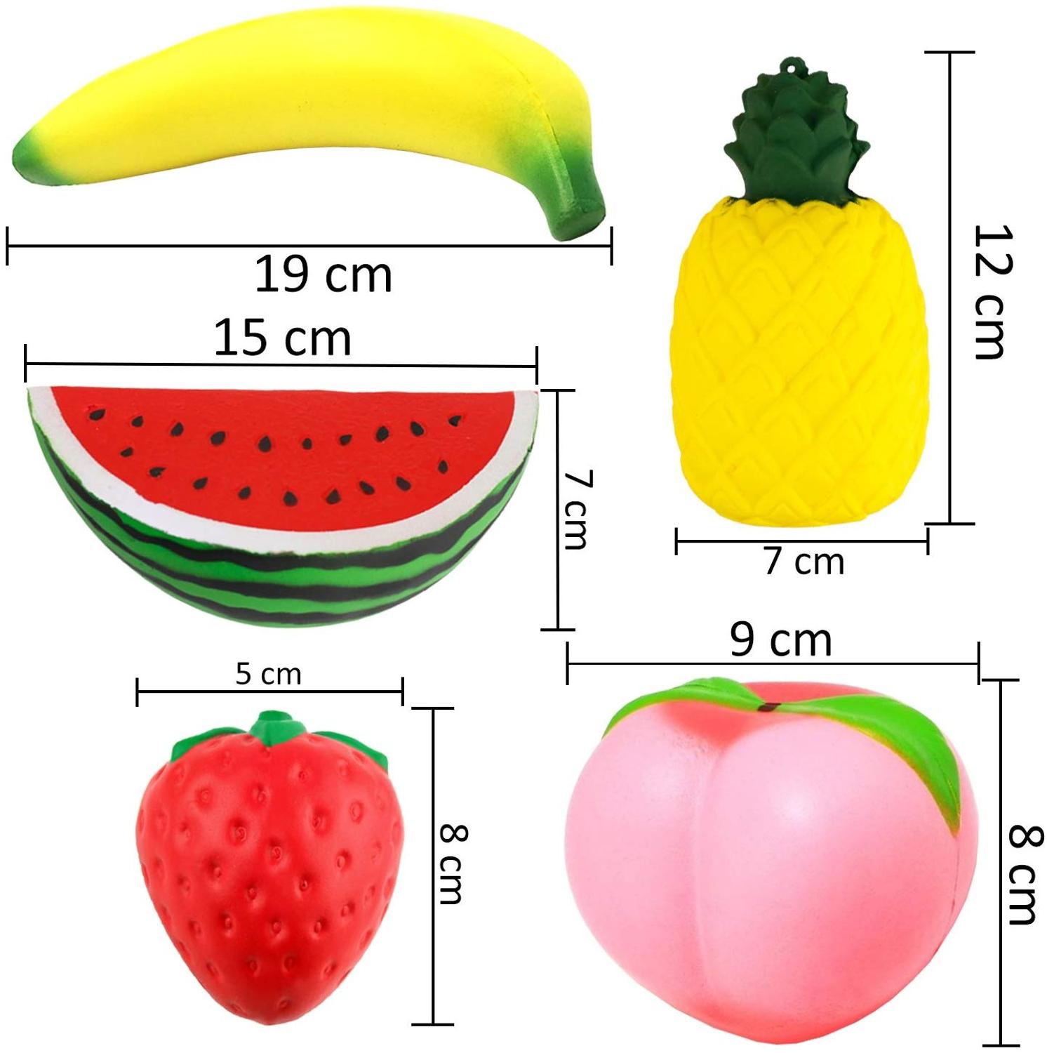 5PcsSlow Rising Jumbo Fruit Squishy In One Box Peach Banana Watermelon Pineapple Strawberry Kawaii Squishy Charms Party Supplies
