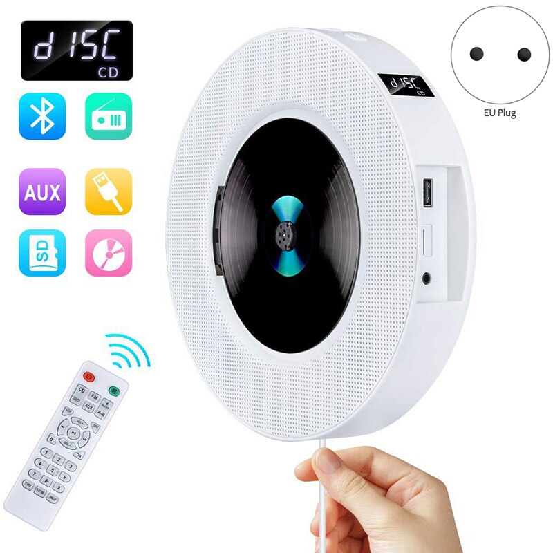 Bärbar väggmonterbar bluetooth cd-spelare usb-enhet ledd display hifi-högtalare o med fjärrkontroll inbyggd fm-radio (eu pl: Default Title