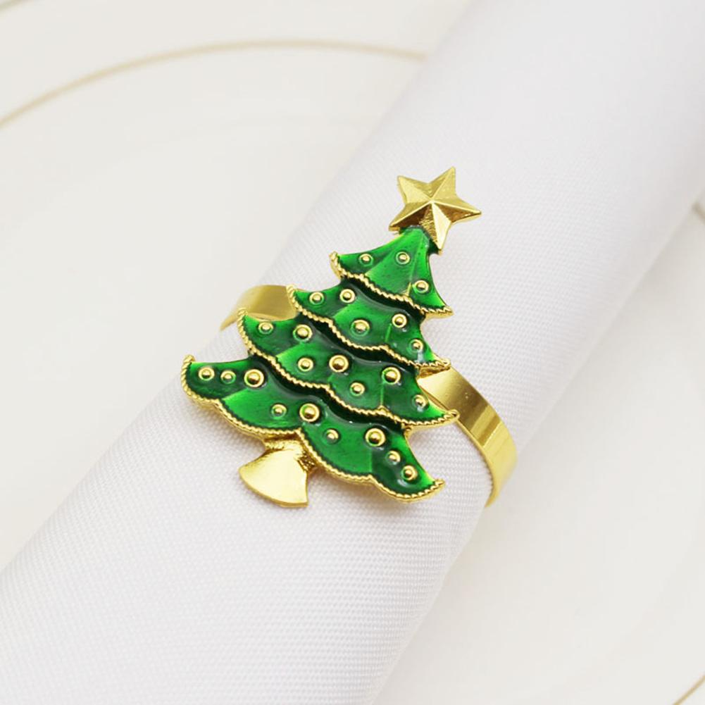 6 Stuks Prachtige Kerstboom Servetring Decoratieve Servet Houder Gesp Retro Rhinestone Craft Voor Kerst Bureau Decoratie