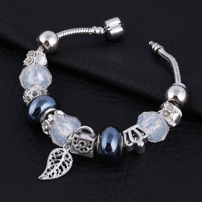 Zoshi Roze Blauw Kristal Kralen Hart Armband Voor Vrouwen Diy Zilver Kleur Armband Sieraden Pulseira Feminina