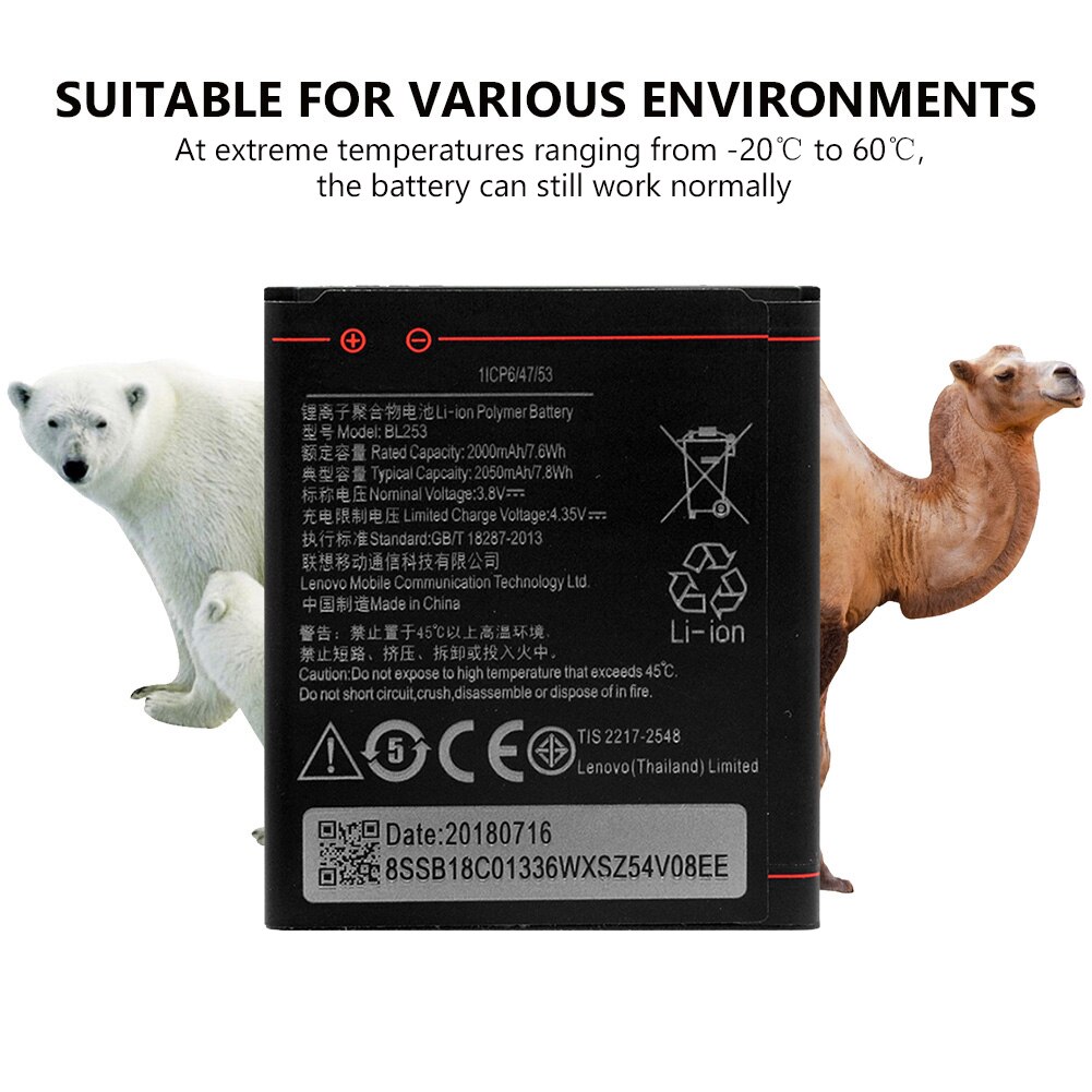 3.8V 2000Mah BL253 Rechargeable Lithium Battery BL-253 Phone Battery BL 253 For Lenovo A2860 A1000 A1000m A3600d A2800d A2010
