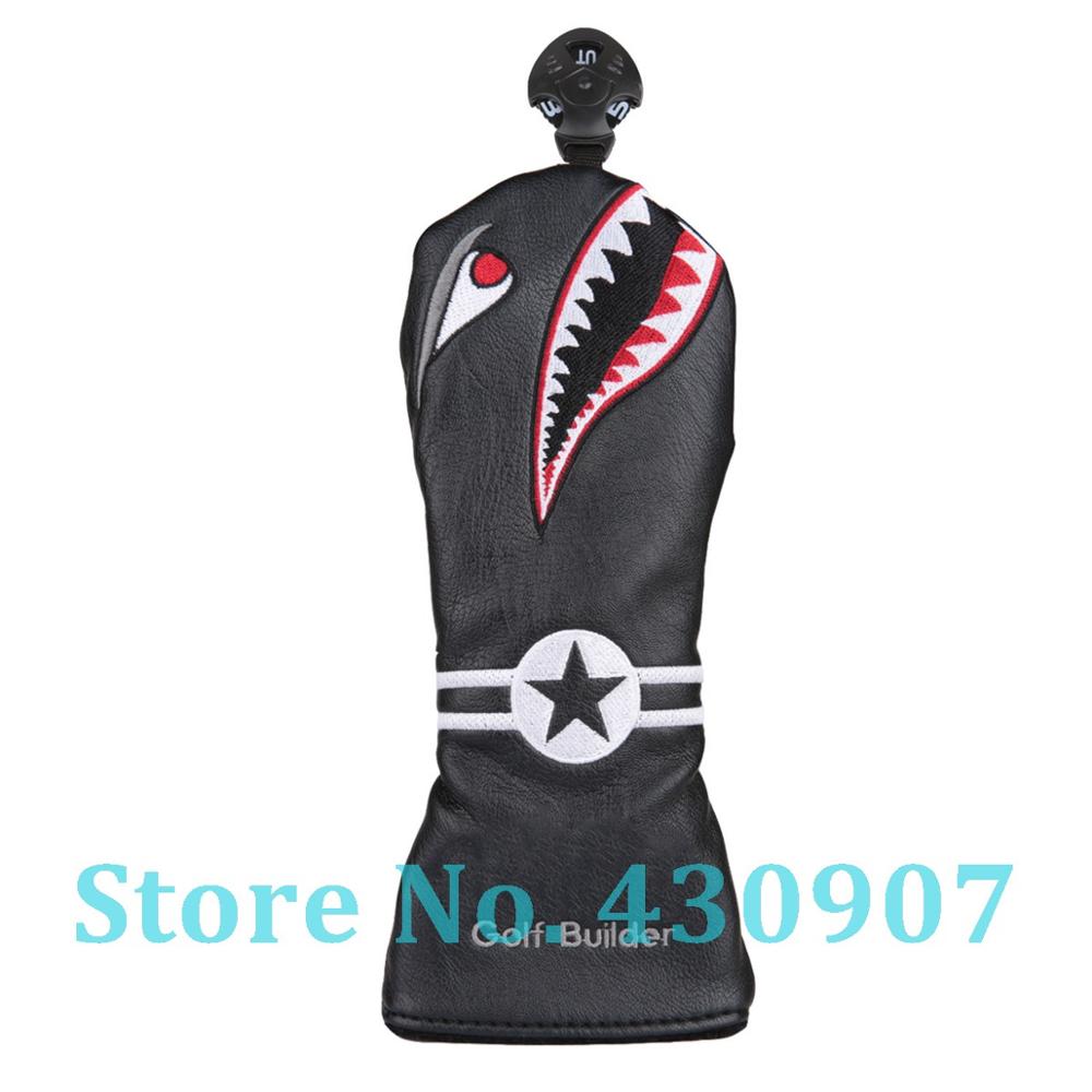 1pc Black PU Leather with Shark Embroidery Golf Club Hybrid Head Cover Golf UT Wood Headcover with No Tag