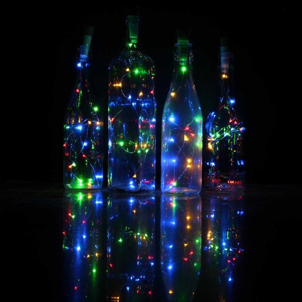 Guirnalda de luces de corcho para botella de vino, cadena de alambre de cobre, LED estrellado, recargable por USB, 2M, 20LED, para bricolaje, , Navidad, boda