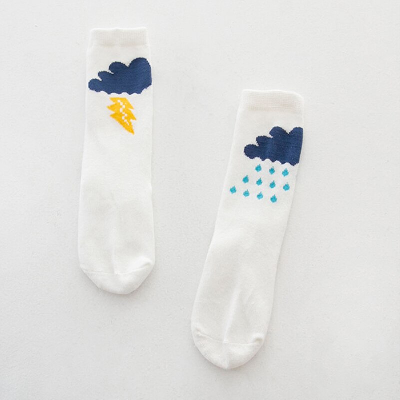 Frühling freundlicher socken Karikatur Wolke regentropfen knie hohe socken kleinkind Baby bein wärmer freundlicher socken herbst bebe calcetines: Weiß / 2t t o4t