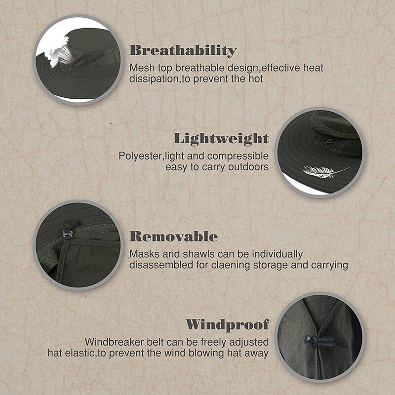 Outdoor Flap Cap Portable Sunshade Mouth Neck Cover Sun Hat Sportswear Accessories With Chin Strap