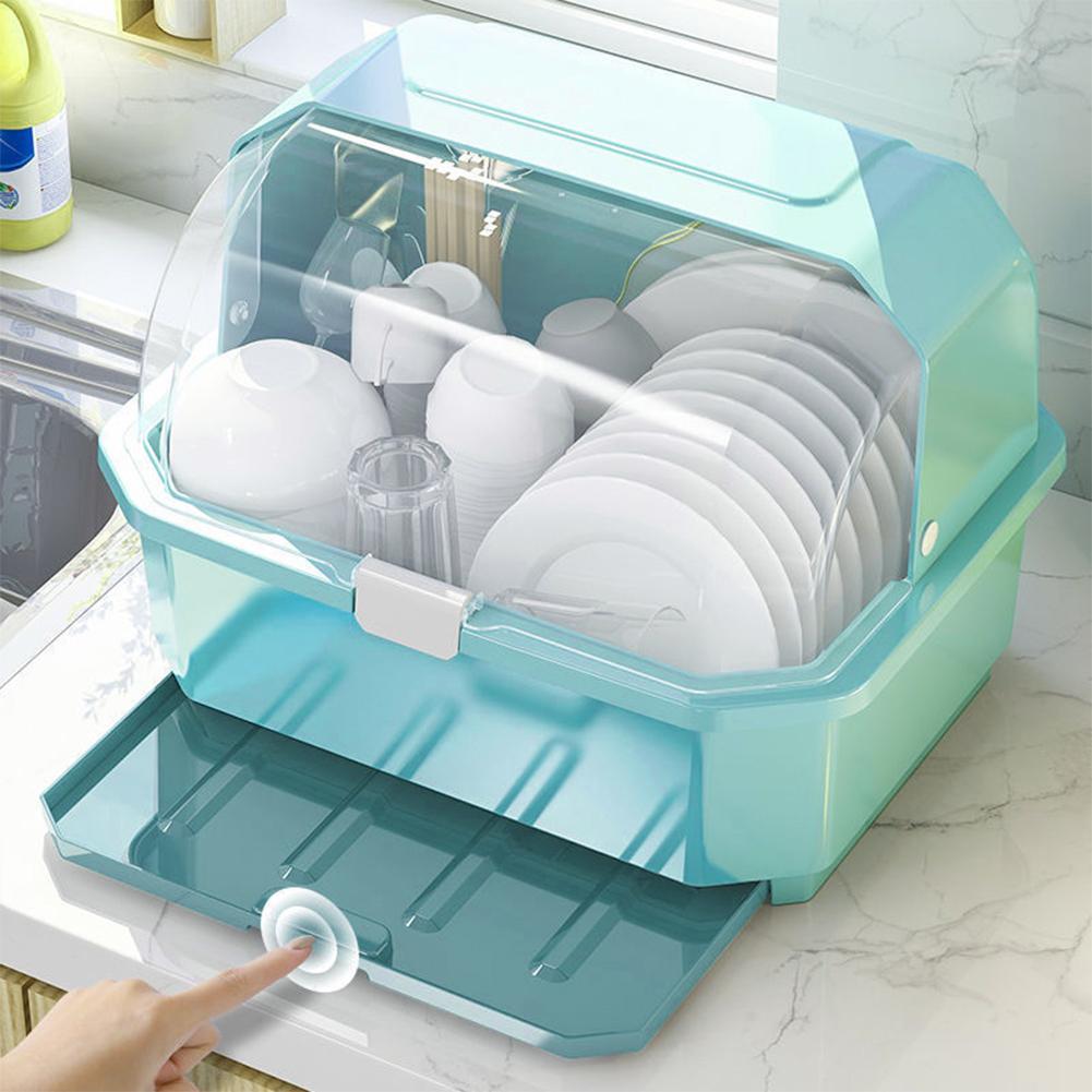 Tableware Storage Box Kitchen Dish Drain Rack With Lid Desktop Plate Home Dinnerware Container Holder Kitchen Cupboard Supplies