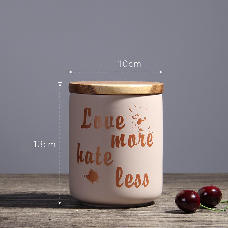 Nordic Style Ceramic Storage Bottle Jar For Spices Wood Lid Cans Kitchen Coffee Tea Candy Cane Container Cans For Storage Box: coffee color  640ml