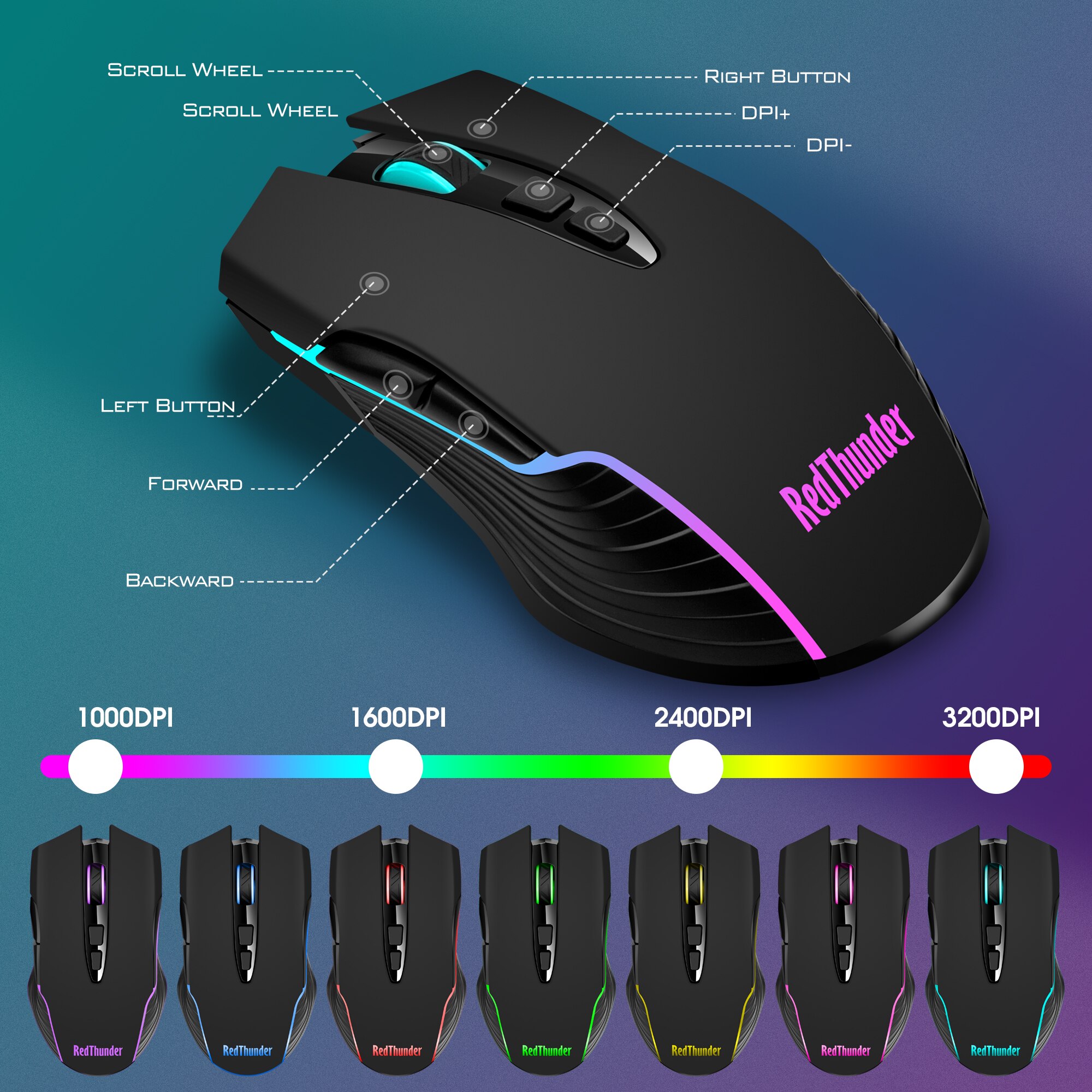 Redthunder  k10 trådløst gaming tastatur og mus combo, led baggrundsbelyst genopladeligt 3800 mah batteri, mekanisk fornemmelse anti-ghosting