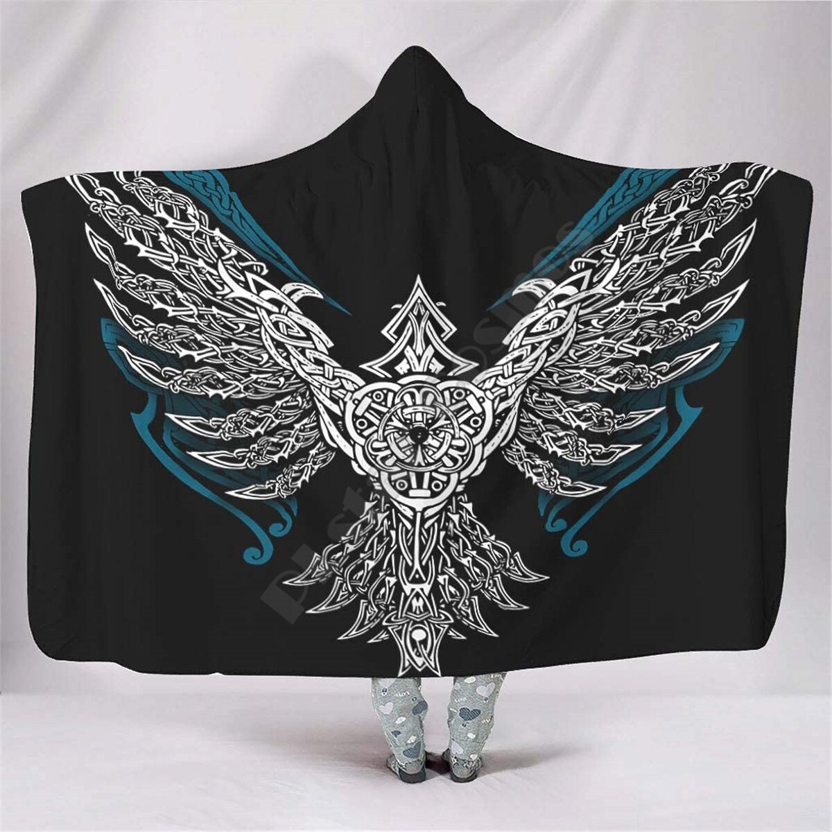 Viking Norse Huginn & Muninn Odin 'S Ravens Hooded Deken Volwassen Kleurrijke Kind Sherpa Fleece Wearable Deken Microfiber Beddengoed: 2 / Kid 130(H)150(W)