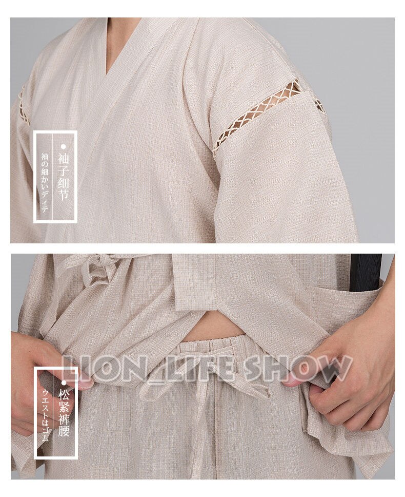 Japansk sommer mænd jinbei kimono kortærmede bukser nattøj pyjamas loungewear