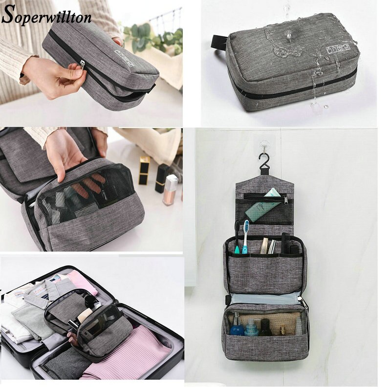 Soperwillton Hanging Travel Toiletry Bag for Men and Women Makeup Bag Cosmetic Bag Bathroom and Shower Organizer toilettas #9002