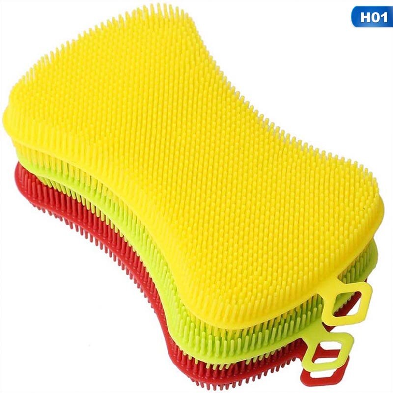 3Pcs/set Silicone Dish Washing Sponge Scrubber Kitchen Cleaning Antibacterial Tool Dish Bowl Cleaning Brush Scouring Wash Pad: Default Title
