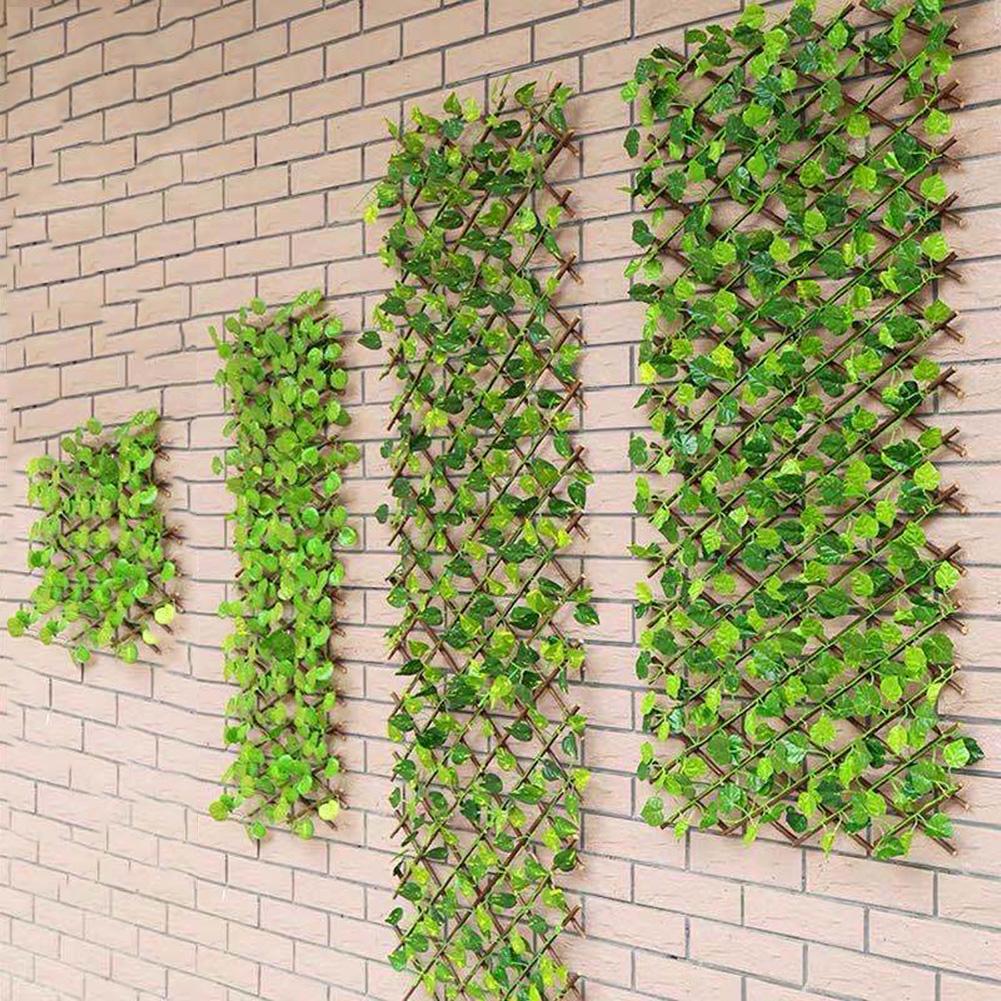40cm/70cm Green Leaves Simulation Fence Outdoor Retractable Willow Wooden Fence Garden Decorative Courtyard Fence