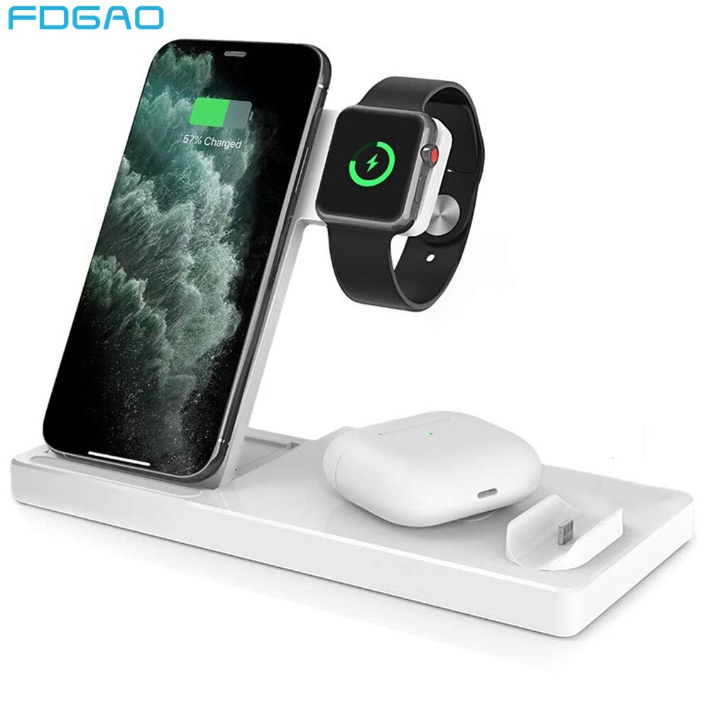 15W Qi Draadloze Oplader Voor Iphone 12 11 Xs Xr X 8 Samsung S20 4 In 1 Charging Dock station Voor Apple Horloge 6 5 4 3 Airpods Pro