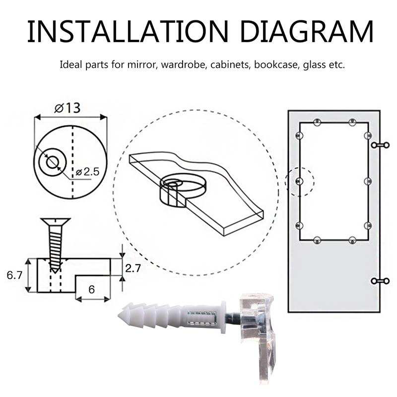 20 Sets of Mirror Fixing Clips Easily Installation Fastener Attaching Clamp