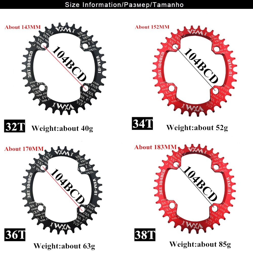 Fiets 104 bcd crank ovaal rond 30t 32t 34t 36t 38t 40t 42t 44t 46t 48t 50t 52t smal breed kettingwiel mtb fiets kettingblad