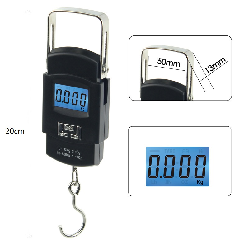 Junejour 50Kg/10g LCD Digitale Bagage Schaal draagbare Backlight Opknoping Haak Elektronische Weegschaal Vissen Reizen Gewicht Balance schaal