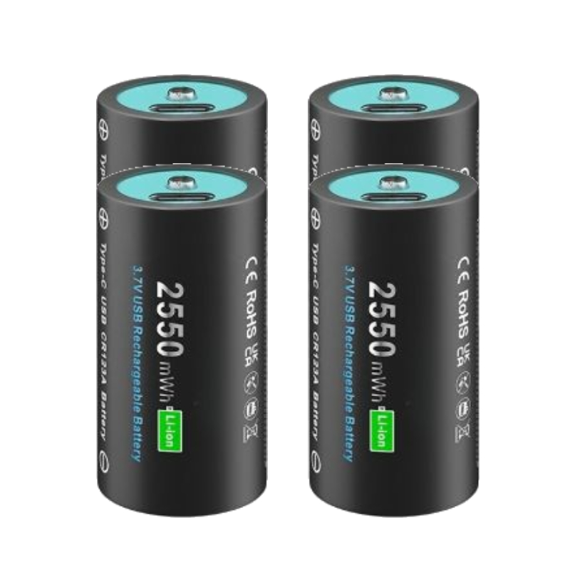 Batteria ricaricabile CR123A CR123 16mmX35mm con ingresso USB per torcia portato RCR123 RCR123A Batteria 3,7 V 2550 mAh: verde