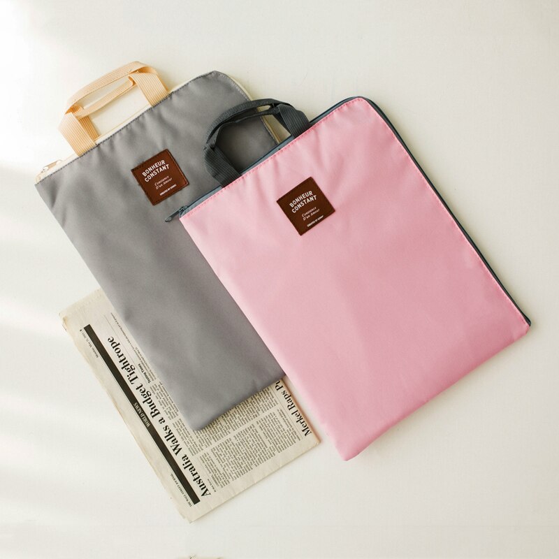 Korean Zipper A4 Big Capacity Document Bag Men Women Simple Solid Office Business Brifcase Storage File Folder