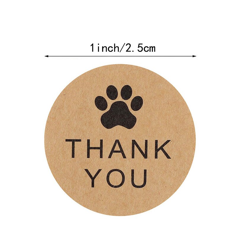 Naturale di Carta Kraft Grazie Adesivi di tenuta etichette Dog Paw Print 1Inch regalo di Imballaggio di cancelleria sticker 500 Etichette Per Bobina rotolo