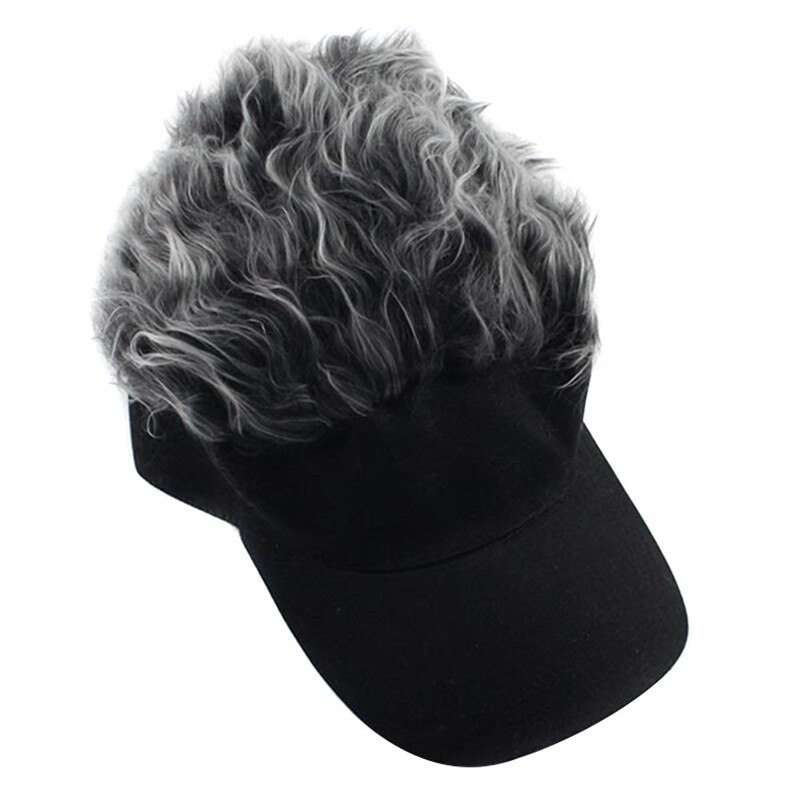 Gorra de béisbol con peluca para hombre, sombrero de con pelo puntiagudo, informal, ajustable, con personalidad creativa, accesorios alternativos: Gray