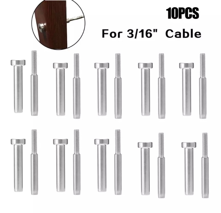 Stainless Steel Invisible Receiver Stud Swage 1/8 3/16 Cable Railing Cable Threaded Terminal Wire Rope End Fitting