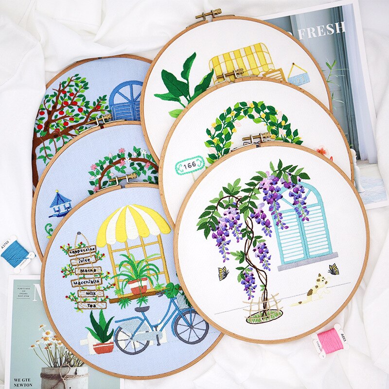 Kit de broderie de fleurs de lierre violet, bricolage, couture, motif de plante domestique, aiguille pour débutant, point de croix, artisanat (withop)