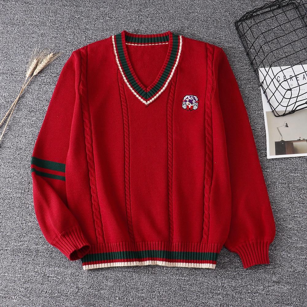 Jule rød sweater japansk jk uniform løs sweater/vest pullover vest blød pige pige par efterår og vinter toppe: Sweater / S
