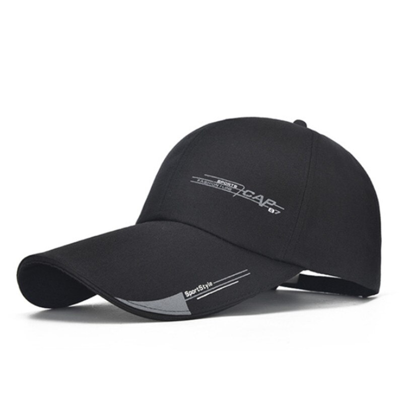 Long Brim Cap Men Fishing Sports Hat Cap Outdoor Baseball Cap: Black