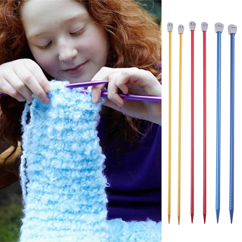 2Pcs/set 35cm Single Pointed Knitting Needles Long Aluminum Straight Pins DIY Weaving Tool Sweater Scarf Needle Pin 2.0-12mm