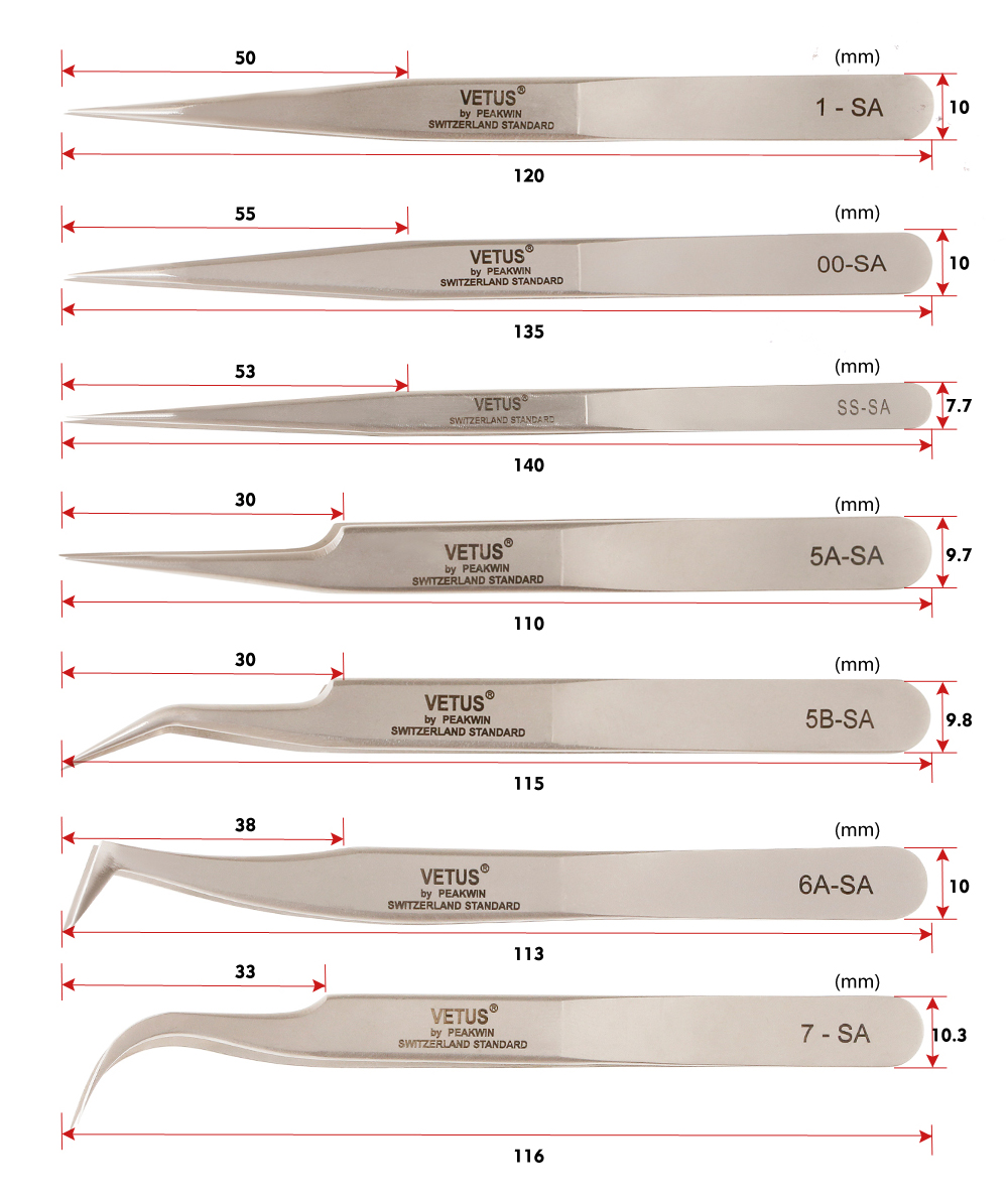 VETUS Stainless Steel Tweezers High Precision set Eyelash Extension 3d Eyelashes Extensions Vetus Tweezer Tools Pincet