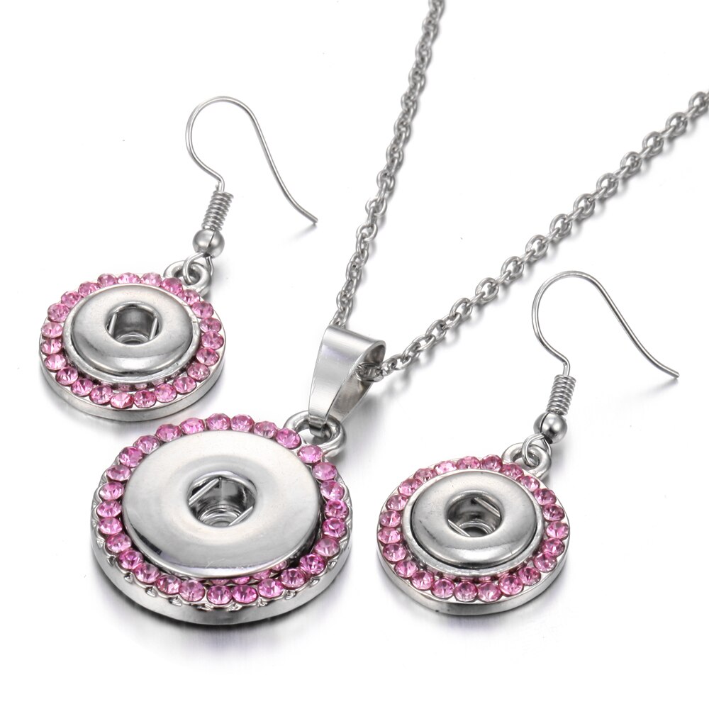 Boutons pression ensemble de bijoux paramètres cristal 12mm 18mm collier pression et 12mm boucles d'oreilles pression pour les femmes bouton pression boucles d'oreilles pendentif collier: 18