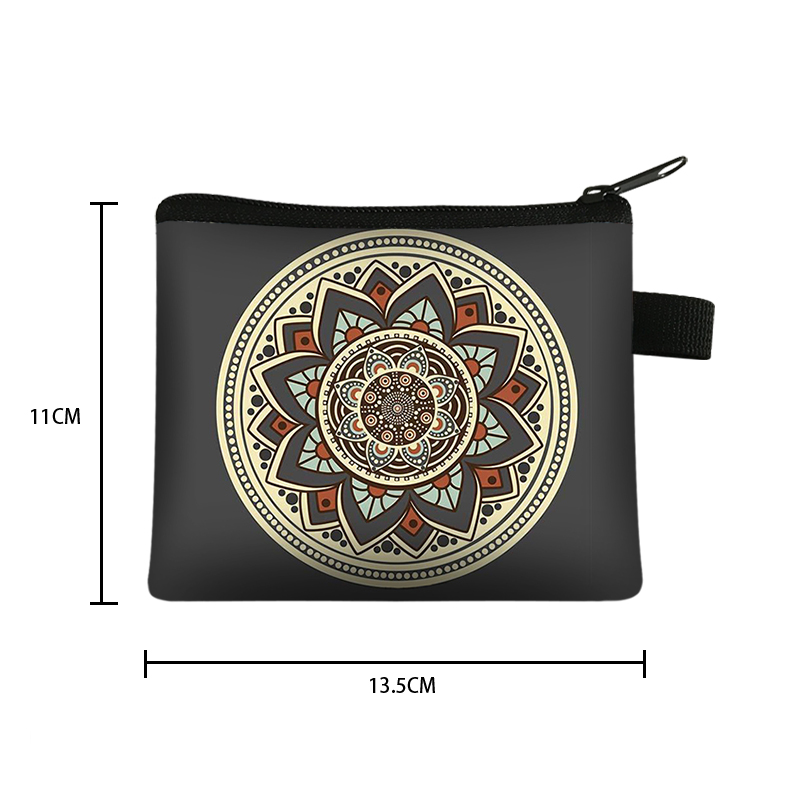 Møntpung dame lille pung dame flerfarvet mønster sød møntpose mandala blomsterprint id kreditkort etui mini møntholder