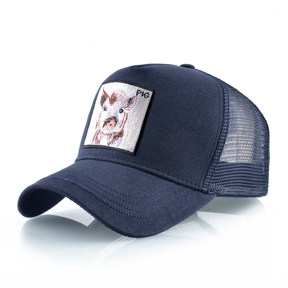 Casquette de Baseball à motif de cochon brodé pour hommes et femmes, chapeau d'été en maille, style Hip Hop, visière de camionneur: Bleu