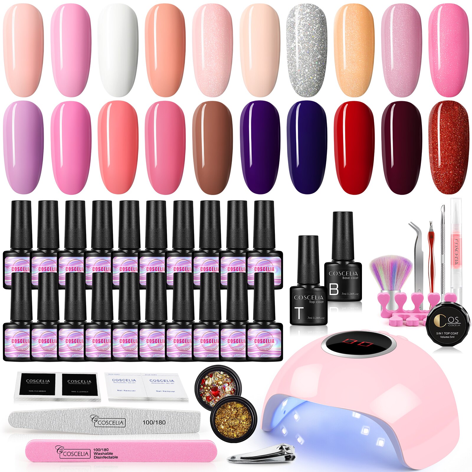 COSCELIA-Juego de esmaltes en Gel para uñas, conjunto de manicura con lámpara LED UV, barniz híbrido semipermanente, herramientas de para decoración de uñas kit uñas semipermanente con lampara with torno uñas: 20pcs Set 03