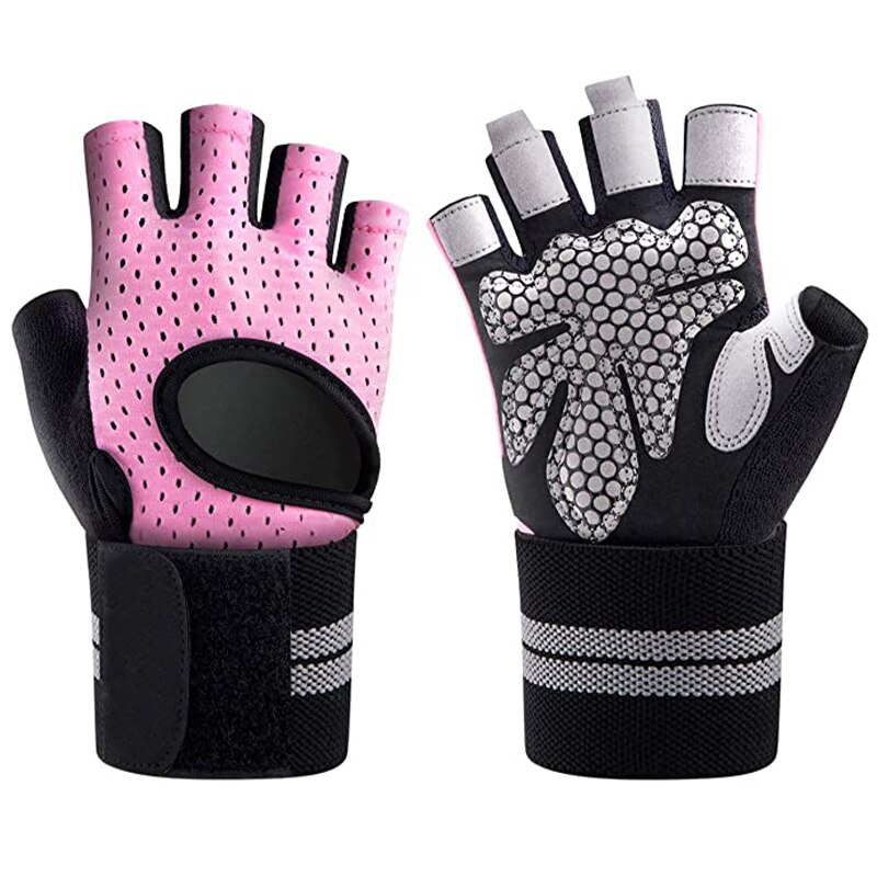 Fitness Gloves Men Women Half Finger Breathable Dumbbell Training Horizontal Bar Gym Palm Protection Enhance Grip: pink plus / M