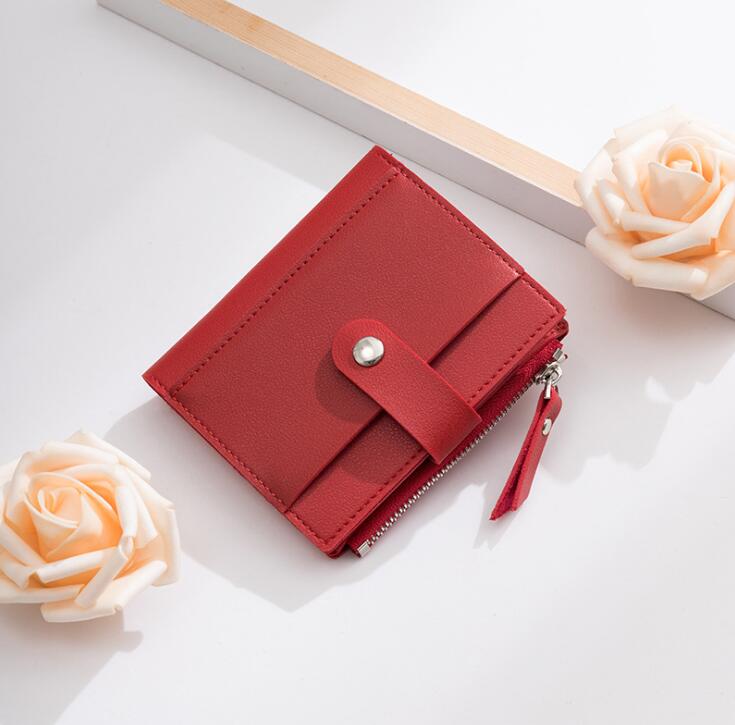 Dames korte portemonnee koreaanse ultradunne portemonnee voor meerdere kaarten zachte pu-munten portemonnee: Rood