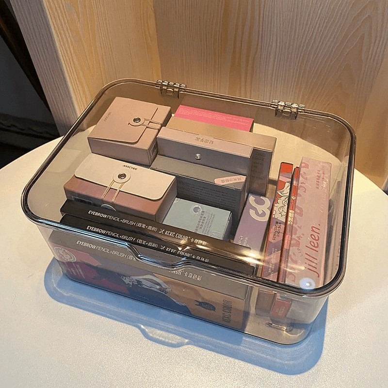 Klar oppbevaringsboks i akryl – muslingskall for nødvendigheter på hjemmekontoret med multifunksjonelle skrivesaker: Blå