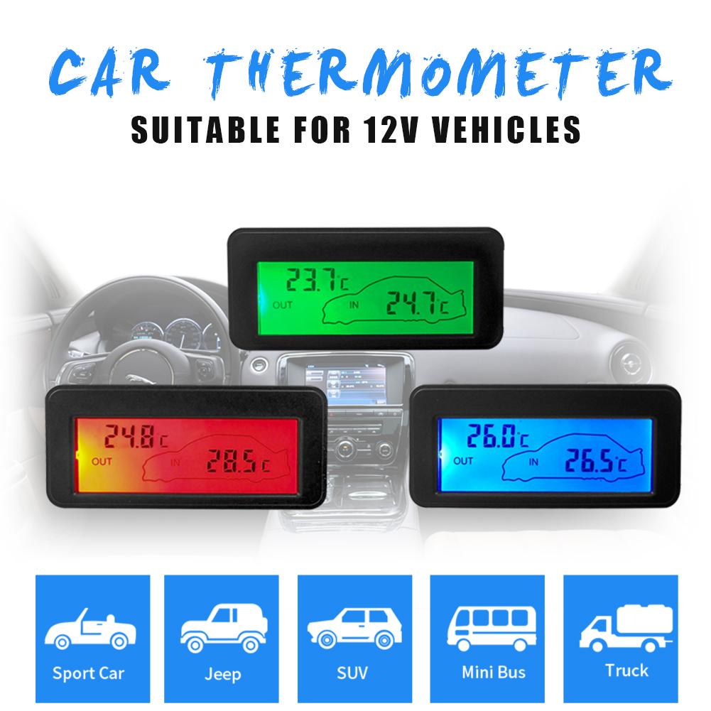 Auto Lcd Thermometer DC12V Digitale Thermometer Lcd Auto Binnen Buiten Backlight Mini Thermometer