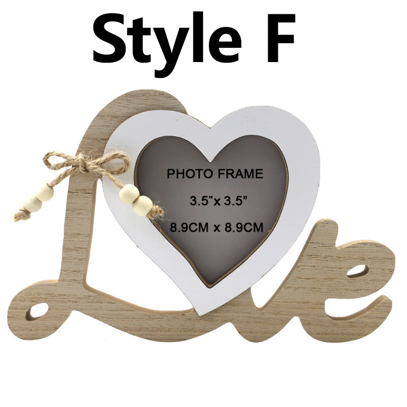 Marco de fotos de corazón de amor de madera, adornos artesanales, marco de fotos, cereza para boda, Día del Padre, Día de San Valentín, decoración de mesa,: plum