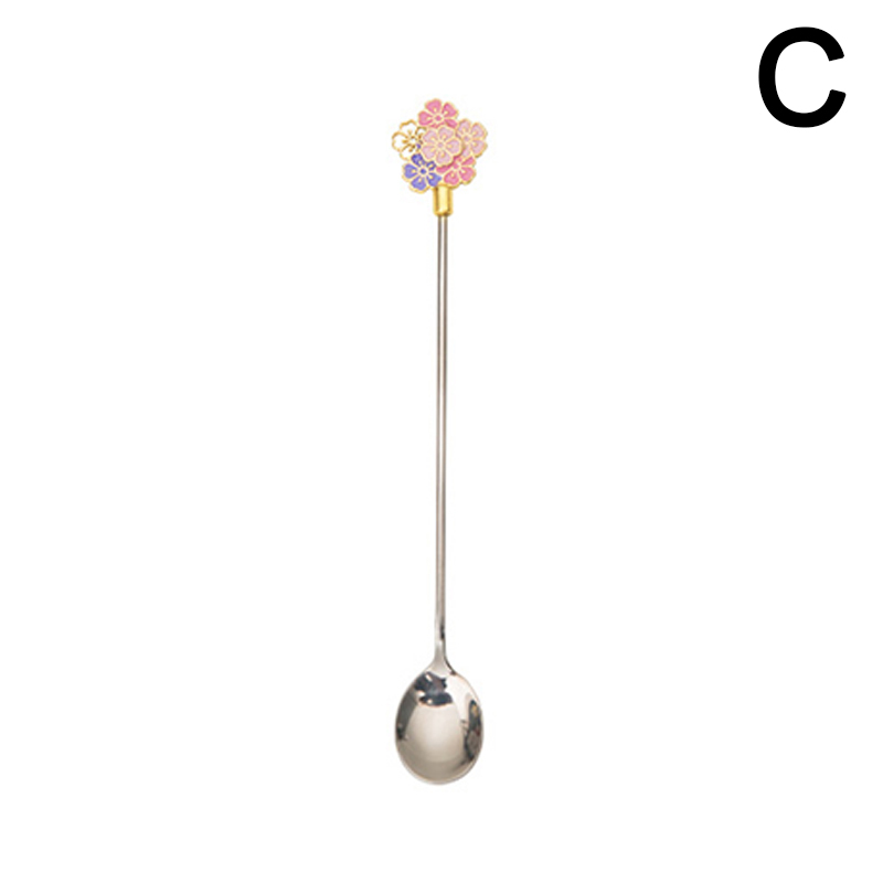Japanese Sakura Coffee Spoon Cute Stainless Steel Spoon Fork Coffee Spoon Long Handle Stirring Dessert Fork Spoon: C