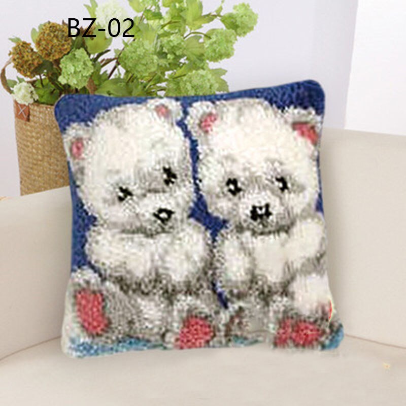 Latch Hook Animal Series 3D Segment Embroidery Pillow DIY Wool Latch Hook Kits Handcraft Carpet Embroidery Supplies: BZ-02 / 43x43cm