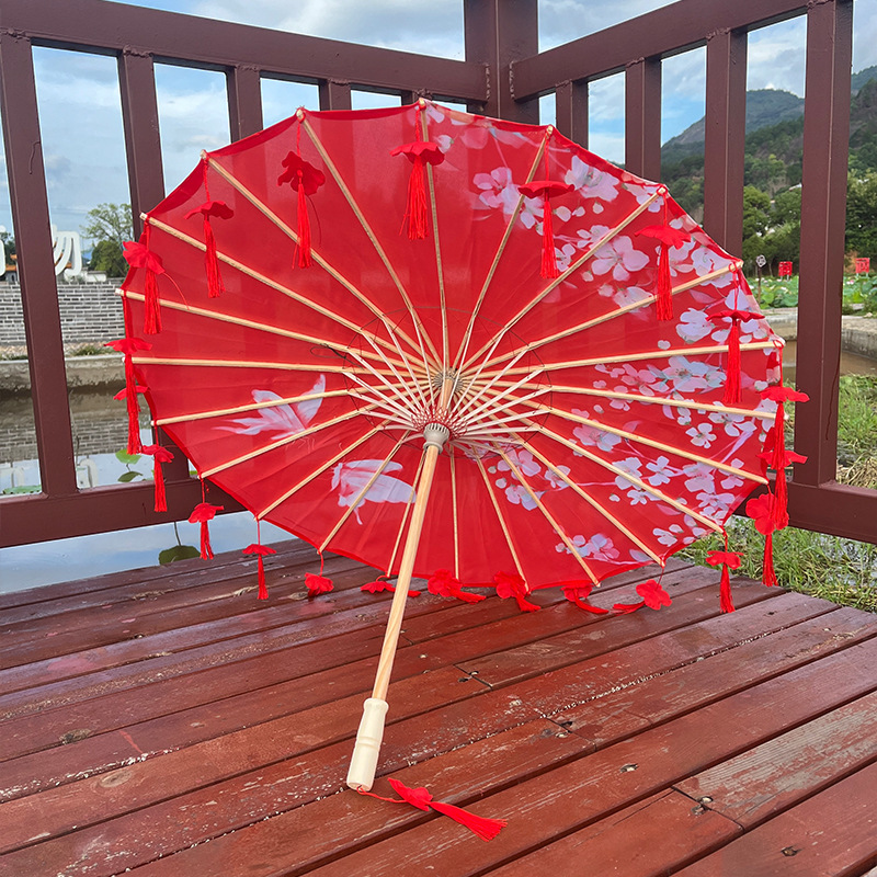 Paraguas de papel de aceite antiguo con flor roja de 82cm, Paraguas Cheongsam de boda china a prueba de lluvia, Guarda Chuva Şemsiye, Sombrilla japonesa: Multicolor