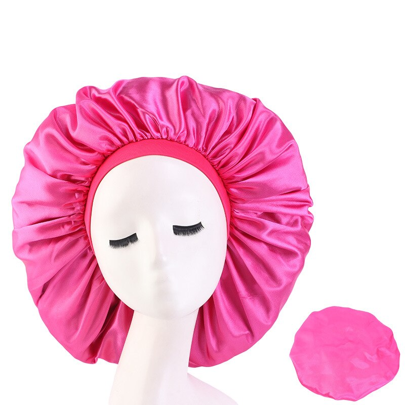 Fshion Women Satin Night Sleep Cap Hair Bonnet Hat Silk Head Cover Wide Elastic Band: DPK