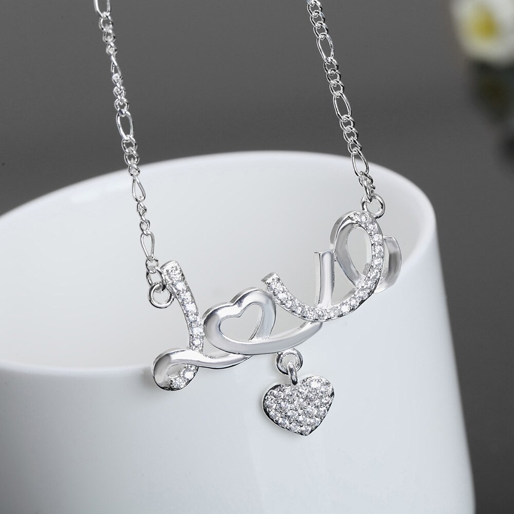 Collar de plata 925 con forma de corazón, para mujer, boda, de joyería