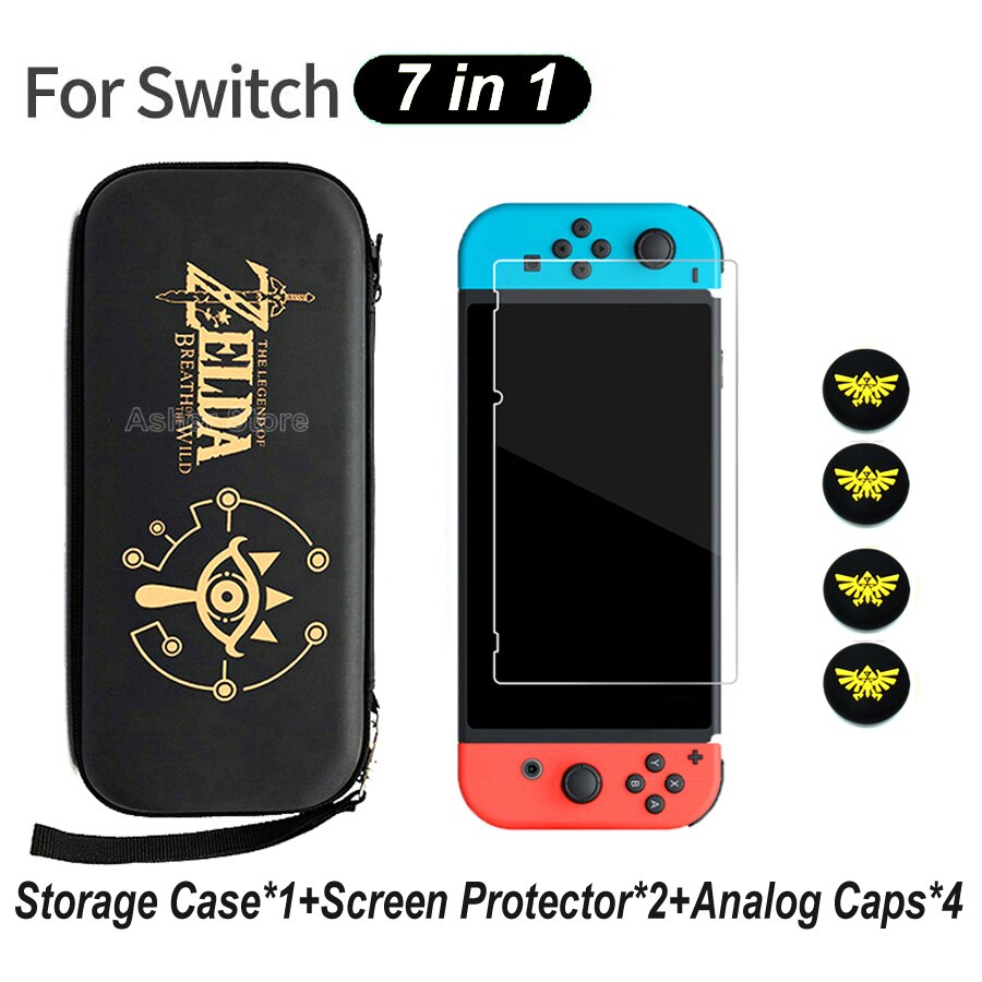 Nuovo 7 in 1 Nintend Interruttore Accessori di Caso di Immagazzinaggio Sacchetto Portatile + 2 Protezione Dello Schermo + 4 Analogico Tappi per nintendoswitch Console: Package 3